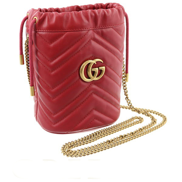 Gucci GG Marmont Mini Bucket Shoulder Bag Heart Leather Red Gold Hardware - Picture 1 of 9